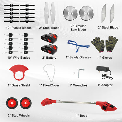 Battery?Powered?Weed?Trimmer-24V?650W?Electric?Grass?Cutting?Machine?with?2PCS?Batteries?2000mAh-Lightweight?for?Garden?&?Lawn?Edging?(Red)