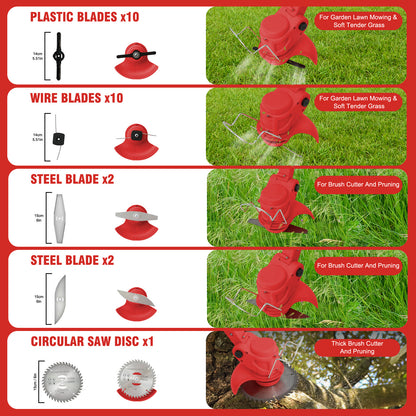 Battery?Powered?Weed?Trimmer-24V?650W?Electric?Grass?Cutting?Machine?with?2PCS?Batteries?2000mAh-Lightweight?for?Garden?&?Lawn?Edging?(Red)