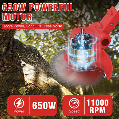Battery?Powered?Weed?Trimmer-24V?650W?Electric?Grass?Cutting?Machine?with?2PCS?Batteries?2000mAh-Lightweight?for?Garden?&?Lawn?Edging?(Red)