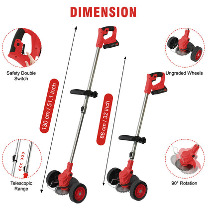 Battery?Powered?Weed?Trimmer-24V?650W?Electric?Grass?Cutting?Machine?with?2PCS?Batteries?2000mAh-Lightweight?for?Garden?&?Lawn?Edging?(Red)