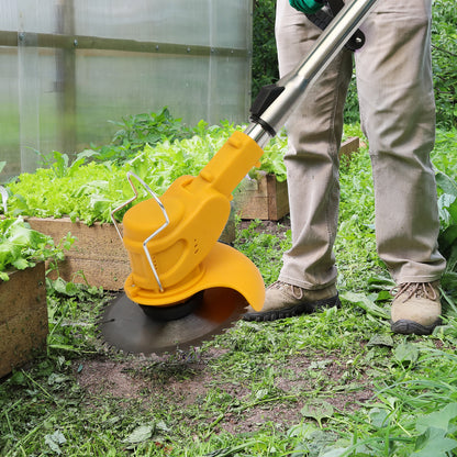 Grass Trimmer, 24V Electric Weed Eater Grass Cutter with 2x2.0A Batteries, 3 in 1 Battery Powered Weed Trimmer with Wheels 3 Types Blades for Yard Garden, Yellow