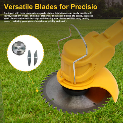 Grass Trimmer, 24V Electric Weed Eater Grass Cutter with 2x2.0A Batteries, 3 in 1 Battery Powered Weed Trimmer with Wheels 3 Types Blades for Yard Garden, Yellow