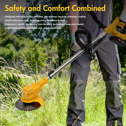 24V 2000mAh Electric Weed Wacker, 3-in-1 Cordless Weed Eater Brush Cutter Grass Trimmer Edger Stringless Weed Cutter Lawn Edger Mower, Yellow