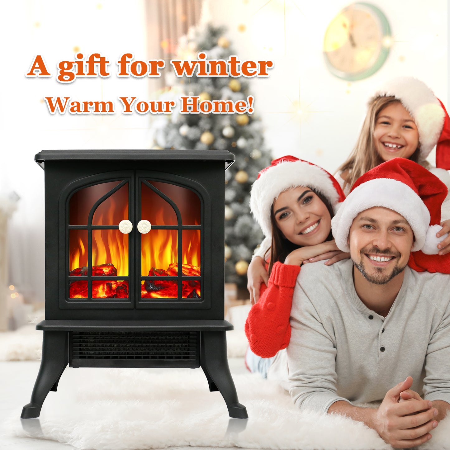 1500W Infrared Quartz Electric Fireplace, Electric Fireplace Heater with Realistic 3D Flame Effect, Electric Heater with Overheat Protection for Home Bedroom Office