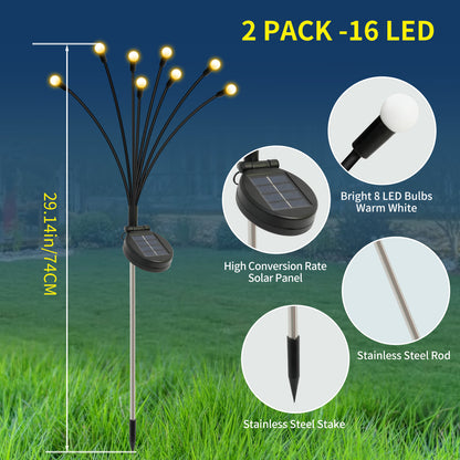 2 Pack Solar Firefly Swaying Lights, Outdoor Solar Garden Lights, LED Waterproof Firefly Lights for Yard Patio Pathway Decor, Warm White