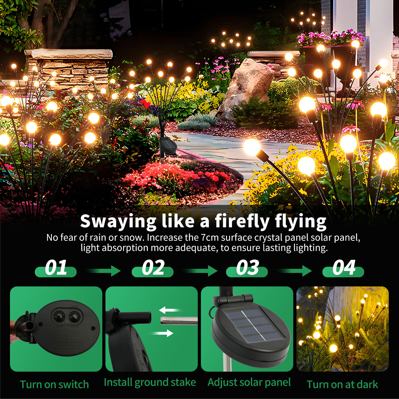 2 Pack Solar Firefly Swaying Lights, Outdoor Solar Garden Lights, LED Waterproof Firefly Lights for Yard Patio Pathway Decor, Warm White