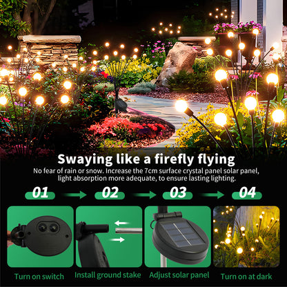 2 Pack Solar Firefly Swaying Lights, Outdoor Solar Garden Lights, LED Waterproof Firefly Lights for Yard Patio Pathway Decor, Warm White