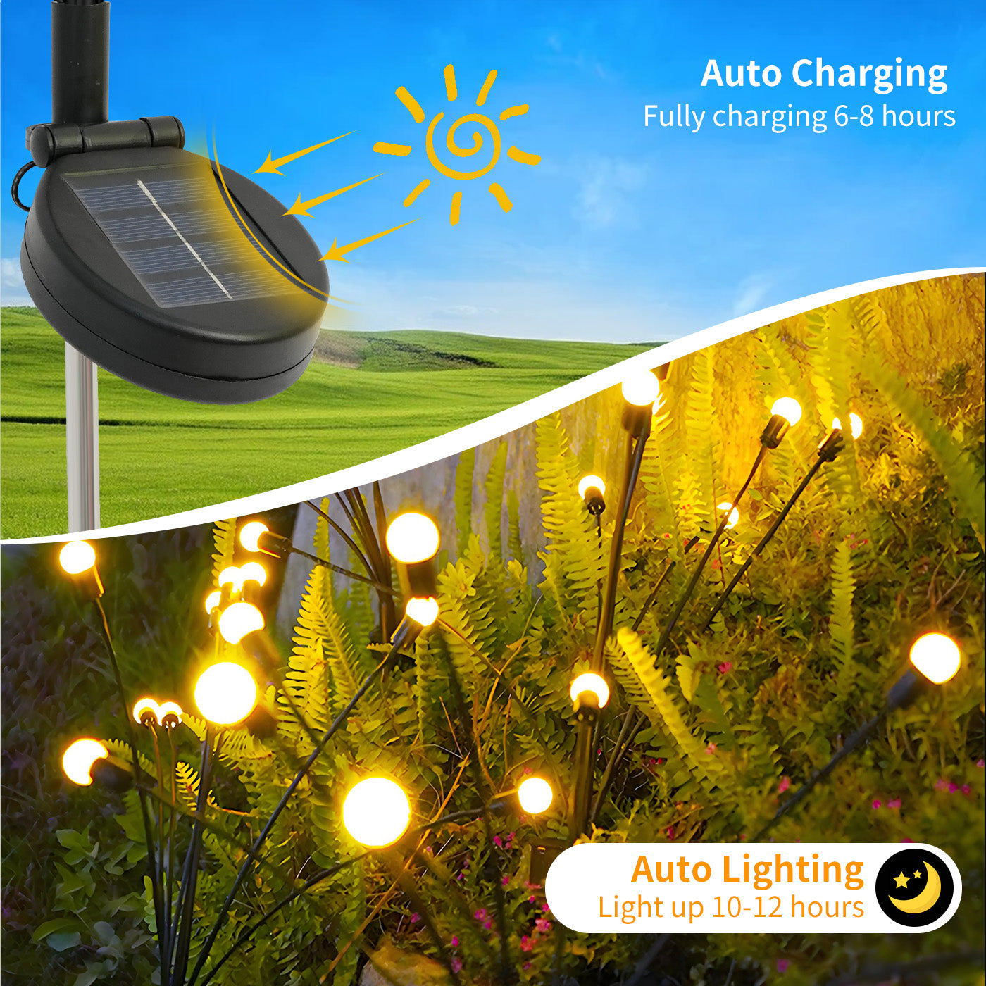 2 Pack Solar Firefly Swaying Lights, Outdoor Solar Garden Lights, LED Waterproof Firefly Lights for Yard Patio Pathway Decor, Warm White