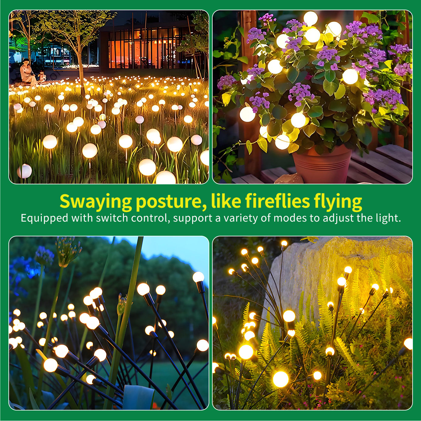2 Pack Solar Firefly Swaying Lights, Outdoor Solar Garden Lights, LED Waterproof Firefly Lights for Yard Patio Pathway Decor, Warm White