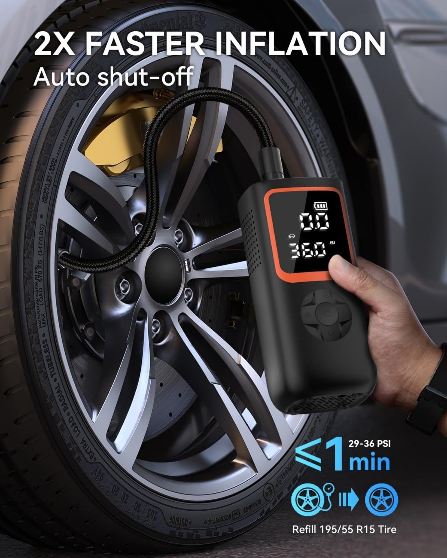Tire Inflator Portable Air Compressor, 150PSI Portable Air Pump, Accurate Pressure LCD Display