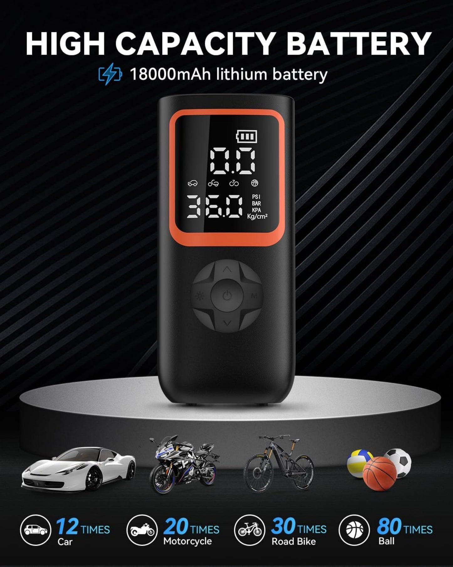 Tire Inflator Portable Air Compressor, 150PSI Portable Air Pump, Accurate Pressure LCD Display