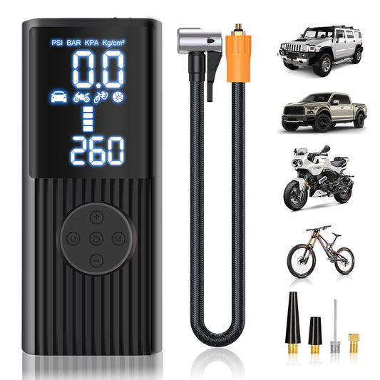 Cordless Portable Tire Inflator Air Pump for Car, 180PSI Air Compressor for Tires with LCD Pressure Gauge, 22-Cylinder Air Pump with 8500mAh Battery for Car Tires, Bikes, Balls, Motorcycles