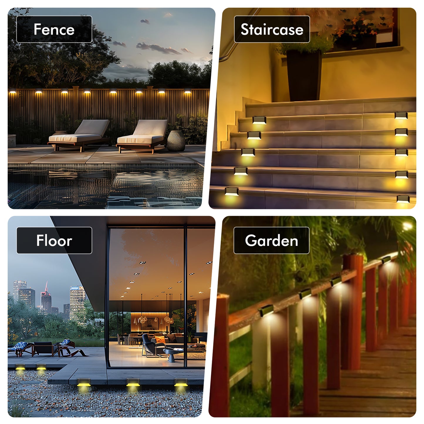 12 Pack Solar Deck Lights Outdoor, Solar Step Lights Waterproof LED Solar Lights for Outdoor Stairs Step Fence Yard Patio Pathway Christmas Decoration Lights(Black-Warm White)