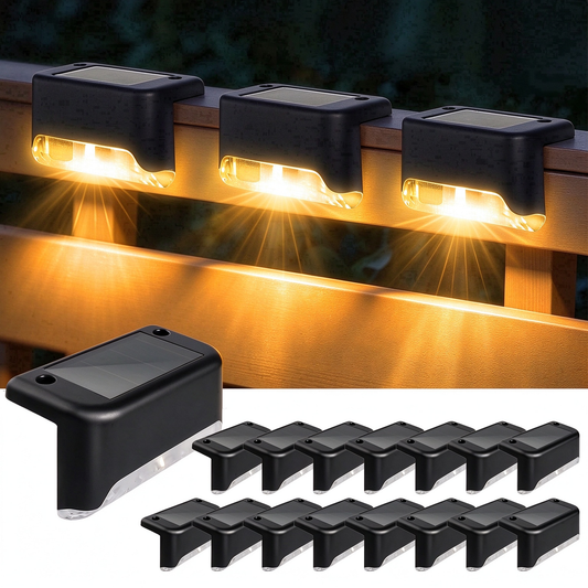 16 Pack Solar Deck Lights Outdoor, Solar Step Lights Waterproof LED Solar Lights for Outdoor Stairs Step Fence Yard Patio Pathway Christmas Decoration Lights(Black-Warm White)