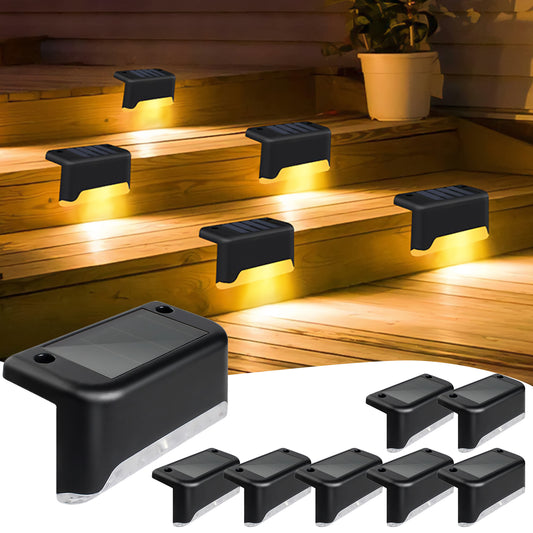 8 Pack Solar Deck Lights Outdoor, Solar Step Lights Waterproof LED Solar Lights for Outdoor Stairs Step Fence Yard Patio Pathway Christmas Decoration Lights(Black-Warm White)