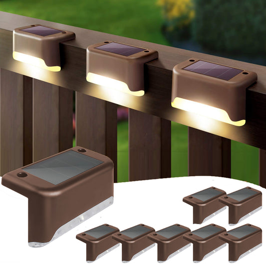 8PCS Outdoor Solar Deck Lights, Waterproof Solar Step Lights, LED Solar Lights for Outdoor Stairs Fence Yard Patio Railing Garden Pathway Christmas Decoration Lights(Brown-Warm White)
