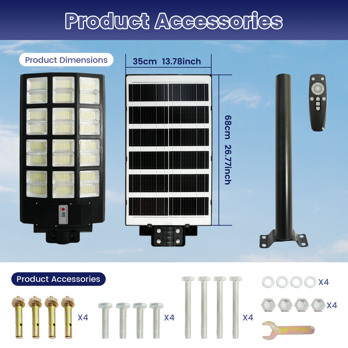 2PCS Solar Street Light Outdoor 5000W- LED Solar Courtyard Light, 500,000 LM Large Size Super Bright, Dusk to Dawn Parking Lot Light with Motion Sensor