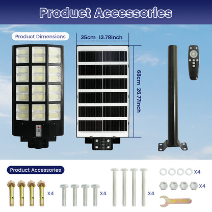 2PCS Solar Street Light Outdoor 5000W- LED Solar Courtyard Light, 500,000 LM Large Size Super Bright, Dusk to Dawn Parking Lot Light with Motion Sensor