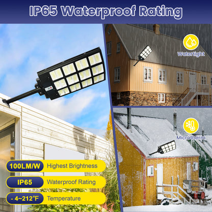 2PCS Solar Street Light Outdoor 5000W- LED Solar Courtyard Light, 500,000 LM Large Size Super Bright, Dusk to Dawn Parking Lot Light with Motion Sensor