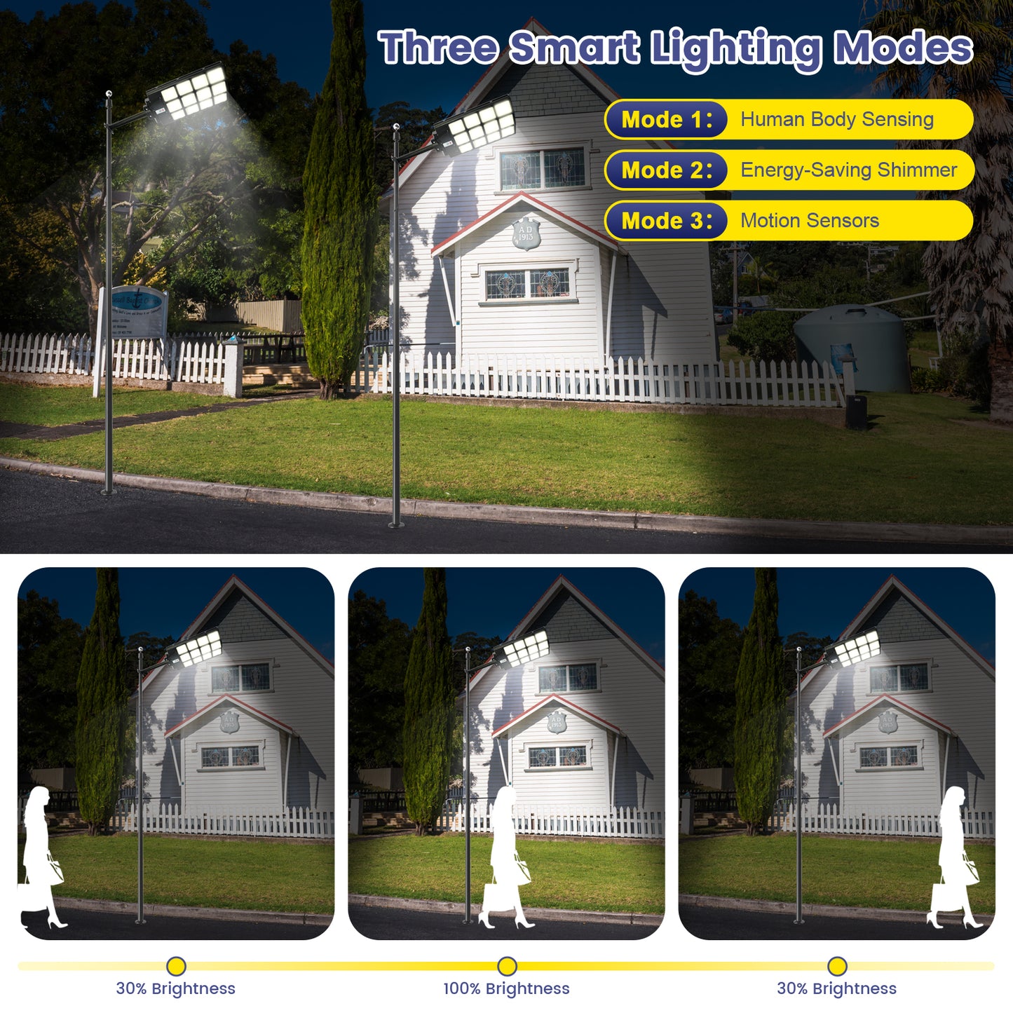 2PCS Solar Street Light Outdoor 5000W- LED Solar Courtyard Light, 500,000 LM Large Size Super Bright, Dusk to Dawn Parking Lot Light with Motion Sensor