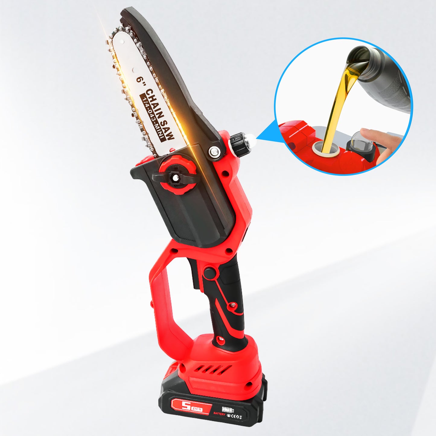 6 & 8 inch Mini Chainsaw, Electric Chainsaw with 2 pcs 1.5Ah Batteries and 2 Chains for Trees Branches Trimming Wood Cutting