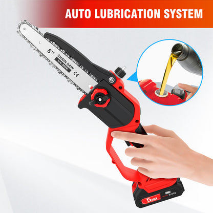 6 & 8 inch Mini Chainsaw, Electric Chainsaw with 2 pcs 1.5Ah Batteries and 2 Chains for Trees Branches Trimming Wood Cutting
