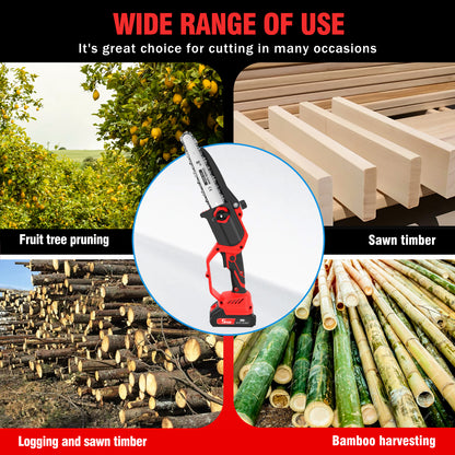 6 & 8 inch Mini Chainsaw, Electric Chainsaw with 2 pcs 1.5Ah Batteries and 2 Chains for Trees Branches Trimming Wood Cutting