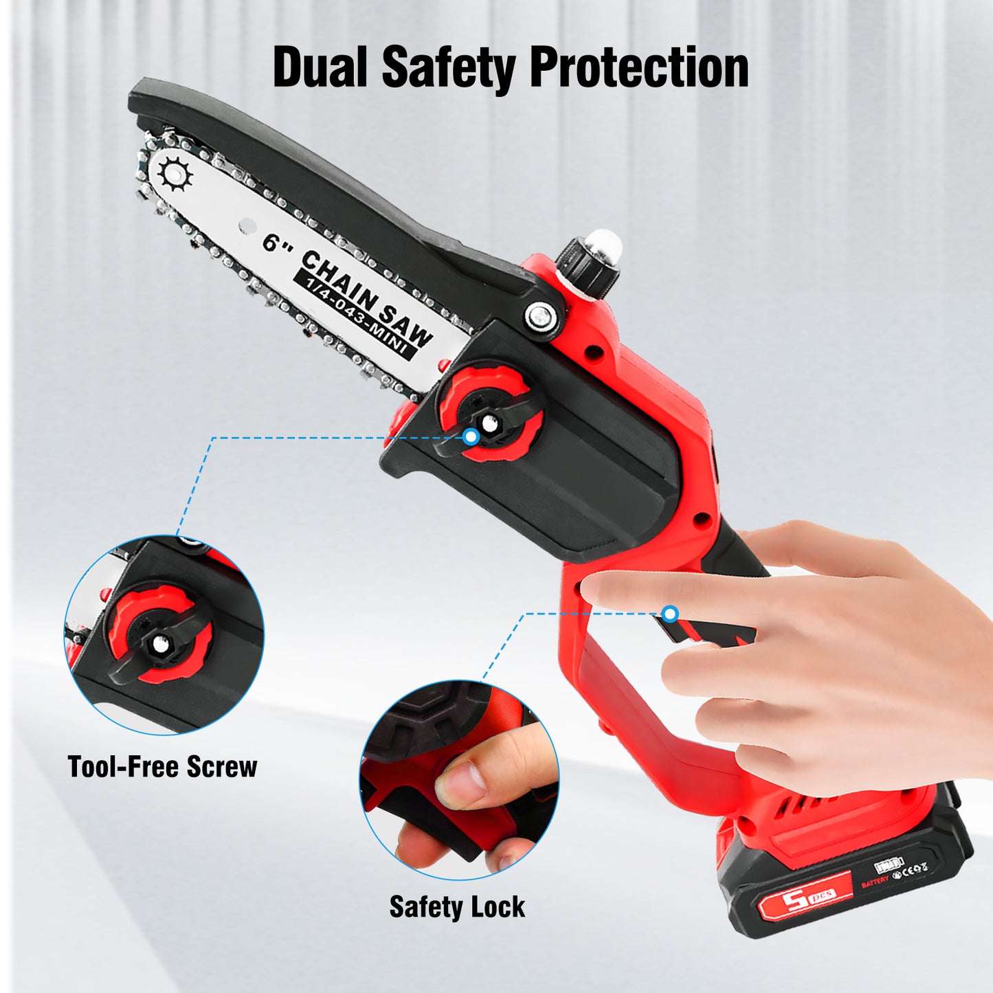 6 & 8 inch Mini Chainsaw, Electric Chainsaw with 2 pcs 1.5Ah Batteries and 2 Chains for Trees Branches Trimming Wood Cutting