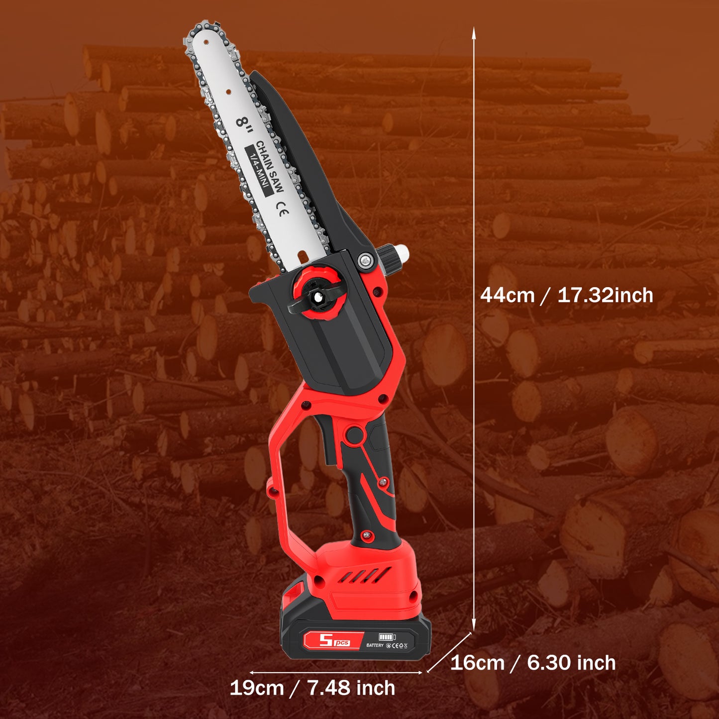 6 & 8 inch Mini Chainsaw, Electric Chainsaw with 2 pcs 1.5Ah Batteries and 2 Chains for Trees Branches Trimming Wood Cutting
