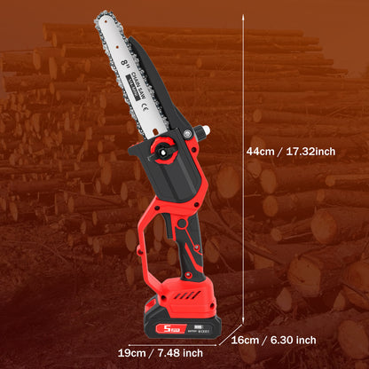6 & 8 inch Mini Chainsaw, Electric Chainsaw with 2 pcs 1.5Ah Batteries and 2 Chains for Trees Branches Trimming Wood Cutting