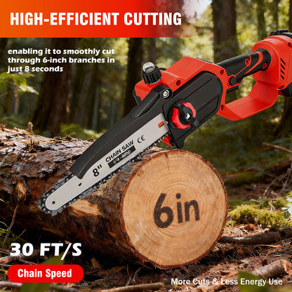 6 & 8 inch Mini Chainsaw, Electric Chainsaw with 2 pcs 1.5Ah Batteries and 2 Chains for Trees Branches Trimming Wood Cutting