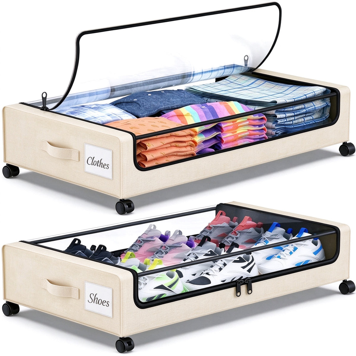 Under Bed Storage with Wheels, 2Pack Under Bed Storage Containers, Underbed Shoe Storage Organizer, Rolling Under Bed Metal Drawers for Clothes, Blankets(31 x 17 x 7.2 in)