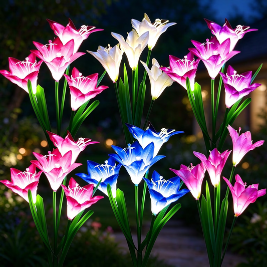 Solar Garden Lights Outdoor, 6 Packs Solar Lily Flower Lights Waterproof, Color Changing LED Solar Lights Outdoor Decorative, Bigger Solar Panel for Outside Patio Garden Pathway Yard Decoration