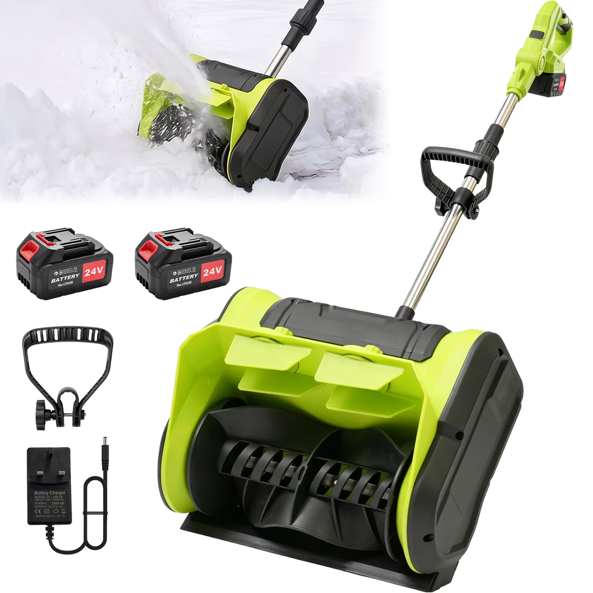 BAOKALER 21V 11inch Cordless Snow Shovel, 6.6lbs Lightweight Electric Snow Blower with 2 x 4.0Ah Battery & Fast Charger for Driveway & Sidewalks,Green