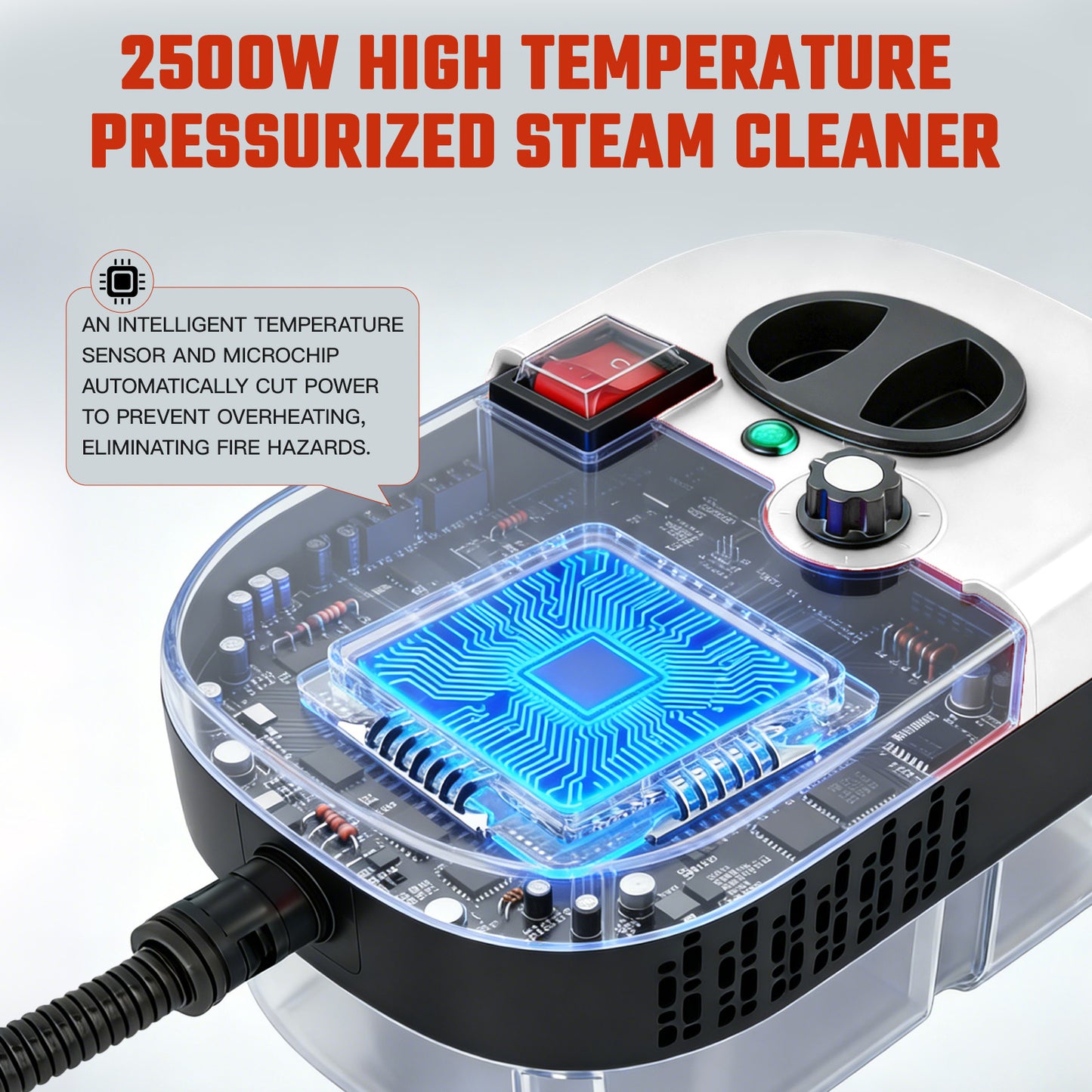 RICAN Steam Cleaner, 2500W Handheld High-Temp Steamer with 1200ML Tank & 6 Adjustable Levels, 20 Accessories for Home Kitchen Bathroom Car Tile, Black & White