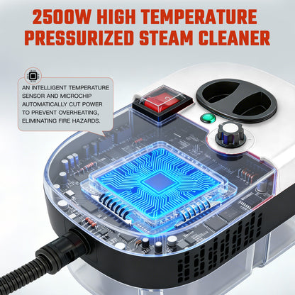 RICAN Steam Cleaner, 2500W Handheld High-Temp Steamer with 1200ML Tank & 6 Adjustable Levels, 20 Accessories for Home Kitchen Bathroom Car Tile, Black & White
