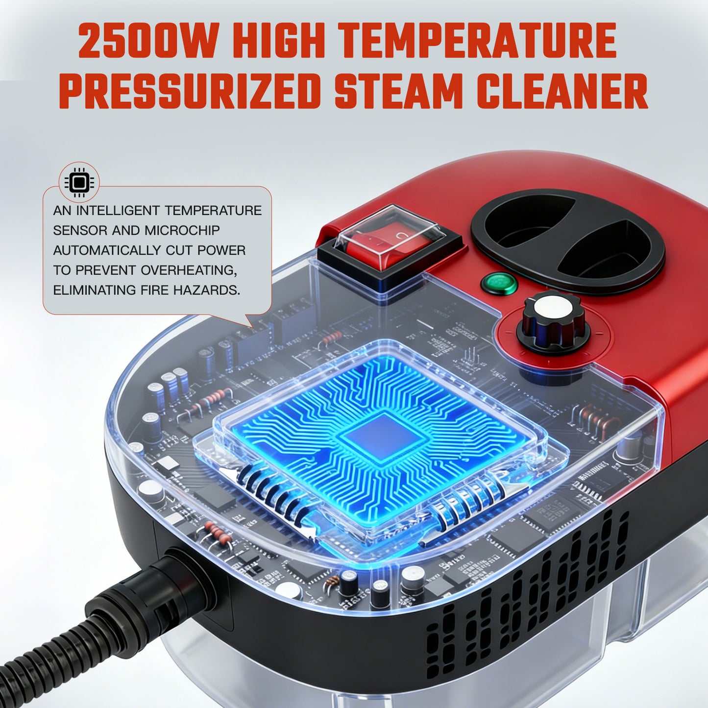 RICAN Steam Cleaner, 2500W High-Pressure Handheld Steamer with 221 deg F Fast Heating, 1200ML Tank & 20 Accessories for Kitchen Bathroom Car Detailing, Red