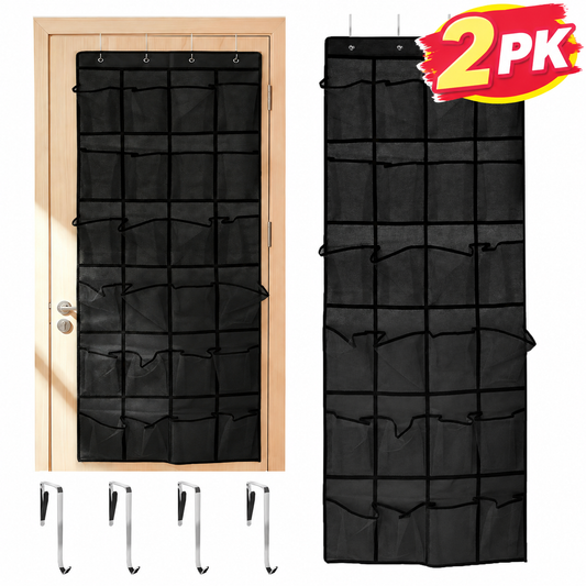 2 Pack Over The Door Hanging Shoe Organizer, 24 Large Breathable Mesh Pockets, Hanging Shoe Storage Organizer, Black