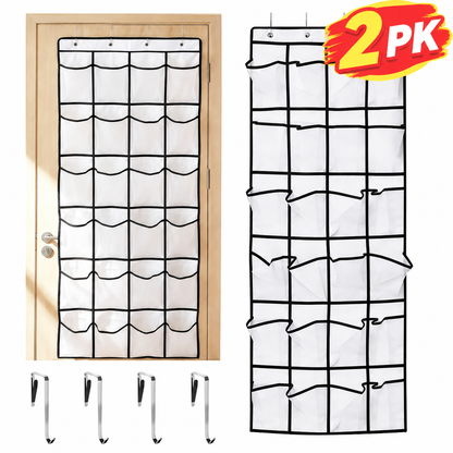 2 PK Over The Door Hanging Shoe Organizer, 24 Large Breathable Mesh Pockets, Hanging Shoe Storage Organizer, White