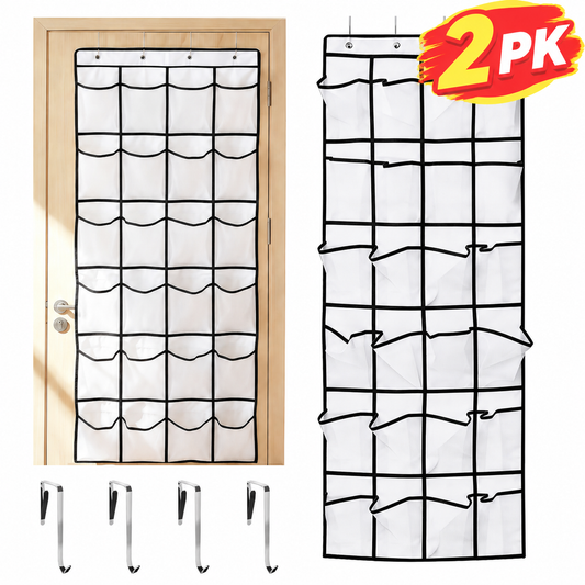 2 PK Over The Door Hanging Shoe Organizer, 24 Large Breathable Mesh Pockets, Hanging Shoe Storage Organizer, White