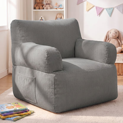 BAOKALER Kids Bean Bag Chair, Filled with Memory Foam, Bean Bags for Kids with Side Pocket, Lightweight Comfort Lounge Chair for Gaming, Reading, Relaxing, Gray