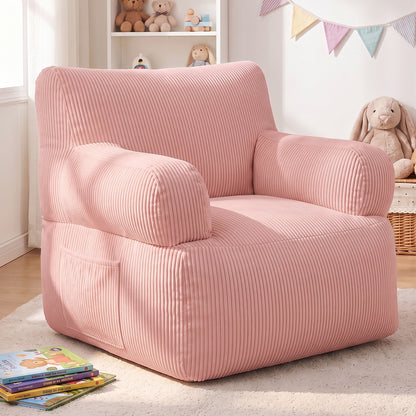 BAOKALER Kids Bean Bag Chair, Filled with Memory Foam, Bean Bags for Kids with Side Pocket, Lightweight Comfort Lounge Chair for Gaming, Reading, Relaxing, Pink