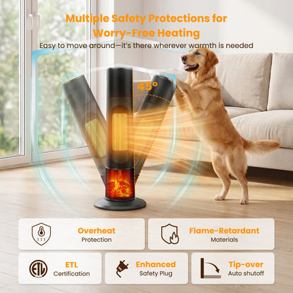 25" Tower Space Heater W/3D Flame Effect, Portable 1500W PTC Electric Heater W/Remote, 2 Heat Modes, 12H Timer, Quiet Multi Safety Protection Space Heater for Indoor Large Room Bedroom Office