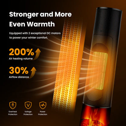 25" Tower Space Heater W/3D Flame Effect, Portable 1500W PTC Electric Heater W/Remote, 2 Heat Modes, 12H Timer, Quiet Multi Safety Protection Space Heater for Indoor Large Room Bedroom Office