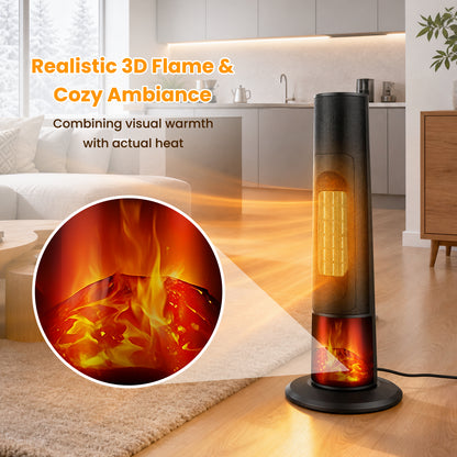 25" Tower Space Heater W/3D Flame Effect, Portable 1500W PTC Electric Heater W/Remote, 2 Heat Modes, 12H Timer, Quiet Multi Safety Protection Space Heater for Indoor Large Room Bedroom Office
