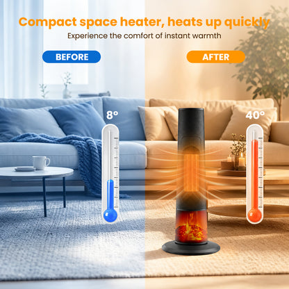 25" Tower Space Heater W/3D Flame Effect, Portable 1500W PTC Electric Heater W/Remote, 2 Heat Modes, 12H Timer, Quiet Multi Safety Protection Space Heater for Indoor Large Room Bedroom Office