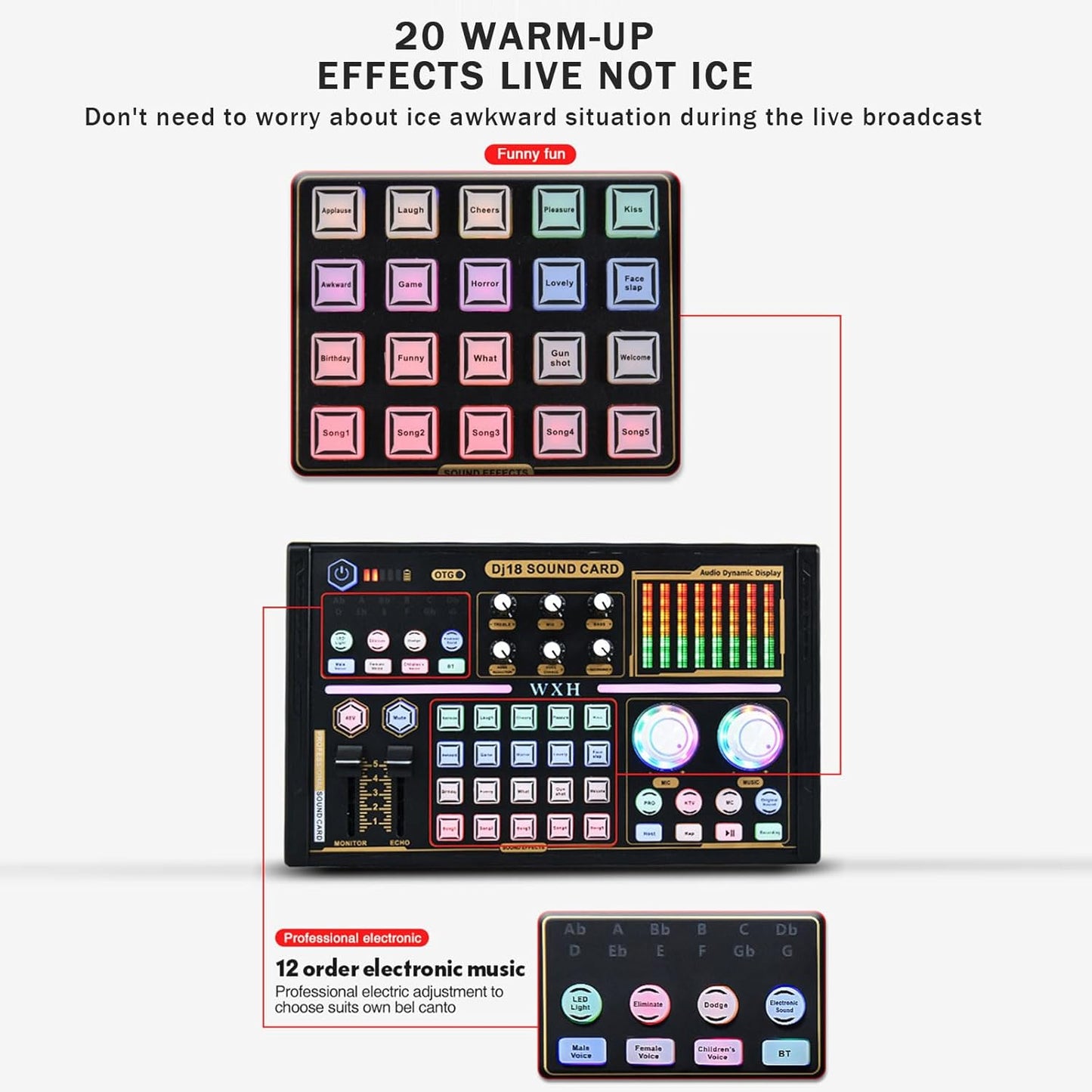 Podcast Equipment Bundle, Recording Studio Package Perfect for Recording, Broadcasting, Live Streaming, DJ18 Voice Changer with WXH1000 Microphone
