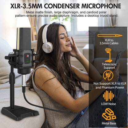 Podcast Equipment Bundle, Audio Interface DJ Mixer with Microphone, M9 Changer with T118 Podcast Microphone Bundle, Studio Equipment for Podcasting, Recording, Singing, Streaming