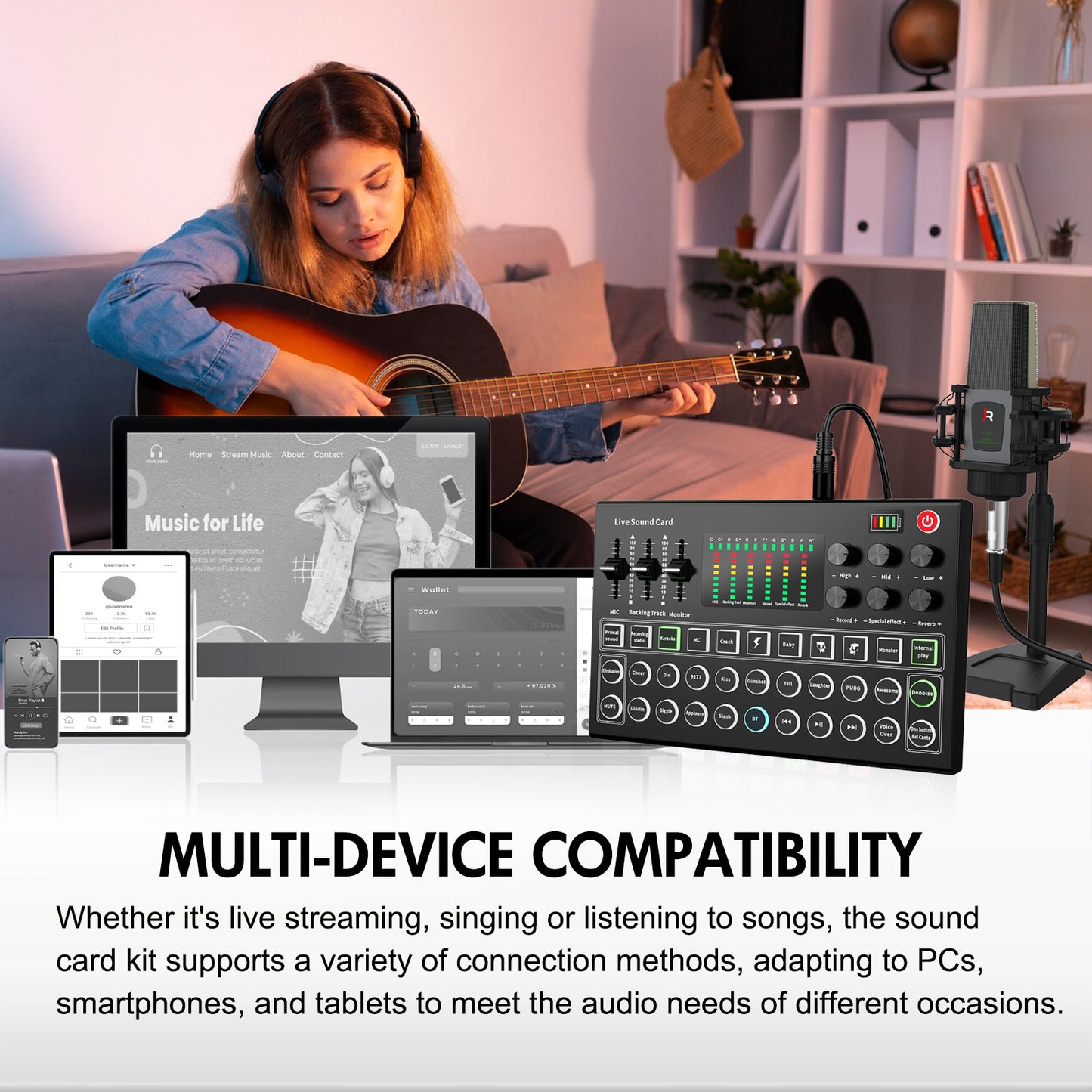 Podcast Equipment Bundle, Audio Interface DJ Mixer with Microphone, M9 Changer with T118 Podcast Microphone Bundle, Studio Equipment for Podcasting, Recording, Singing, Streaming