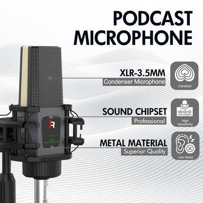 Podcast Equipment Bundle, Audio Interface DJ Mixer with Microphone, M9 Changer with T118 Podcast Microphone Bundle, Studio Equipment for Podcasting, Recording, Singing, Streaming